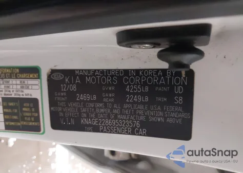 2009 Kia Optima Lx z USA, uszkodzony, nr VIN KNAGE228695323576